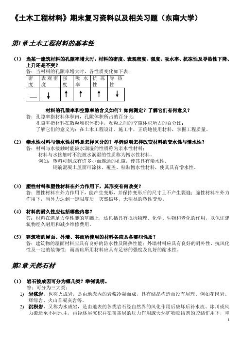 东南大学土木工程材料期末复习资料讲诉