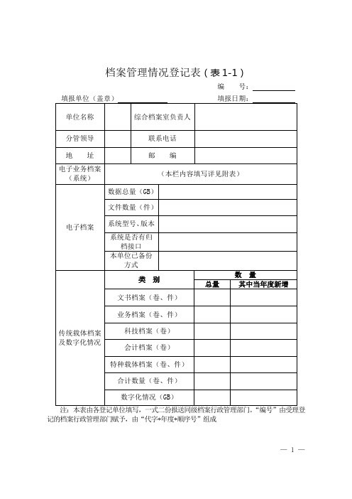 档案管理情况登记表(表1-1)