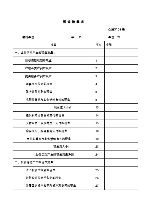 民办非企业、社会团体财务报表会民非03表现金流量表