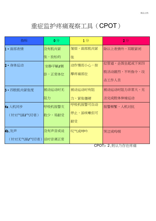 重症监护疼痛观察工具(CPOT)