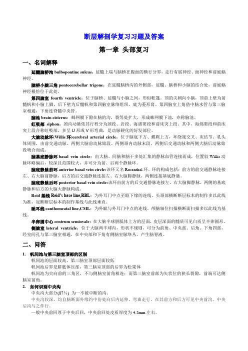 断层解剖学复习习题及答案