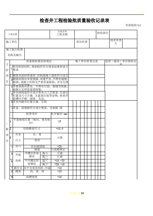 检查井工程检验批质量验收记录表