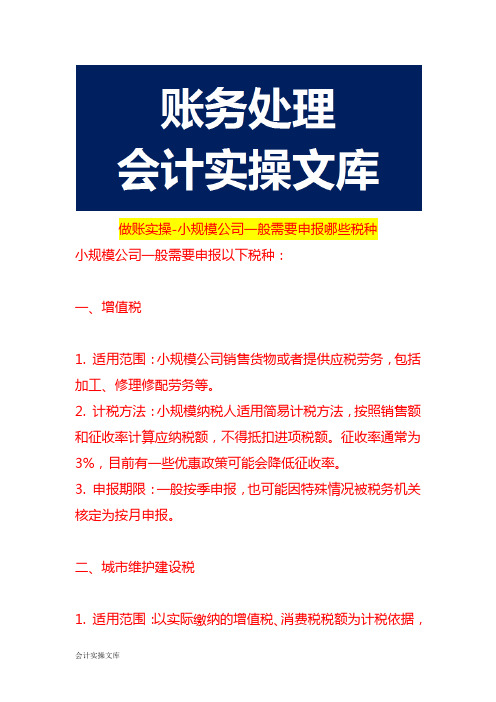 做账实操-小规模公司一般需要申报哪些税种