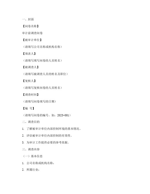 审计前调查问卷模板格式