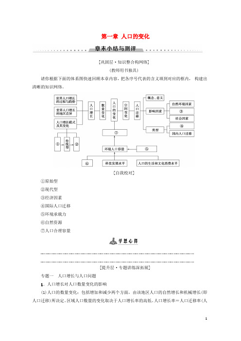 2019-2020学年高中地理 第一章 人口的变化章末小结与测评学案 新人教版必修2