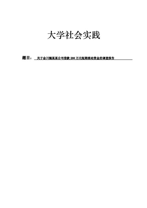 调查报告-关于会川镇某某公司借款200万元短期流动资金的调查报告