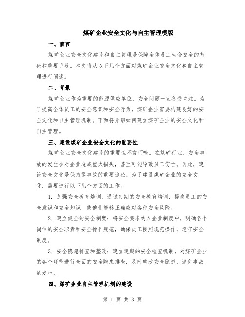 煤矿企业安全文化与自主管理模版