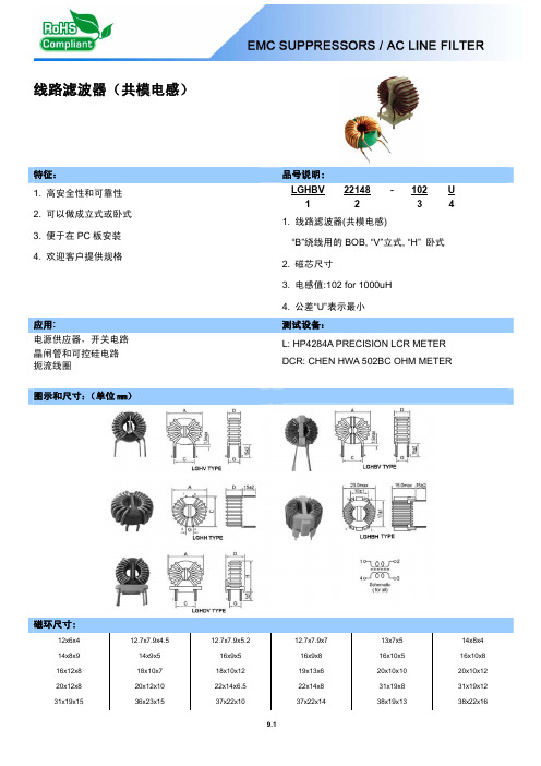 共模电感尺寸及参数1