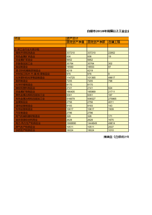 白银市社会经济发展指标数据：2018年规模以上工业企业主要经济指标统计(八)