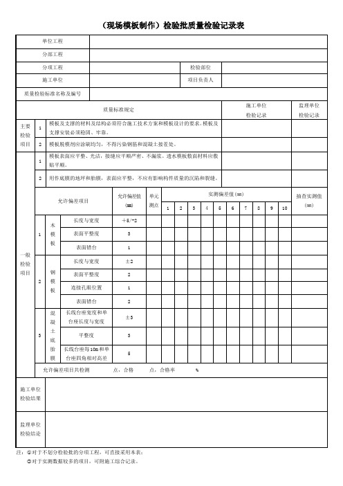 (现场模板制作)检验批质量检验记录表