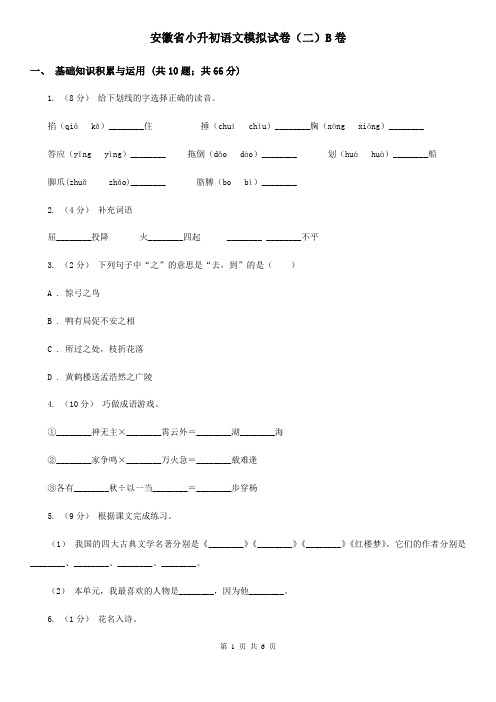 安徽省小升初语文模拟试卷(二)B卷