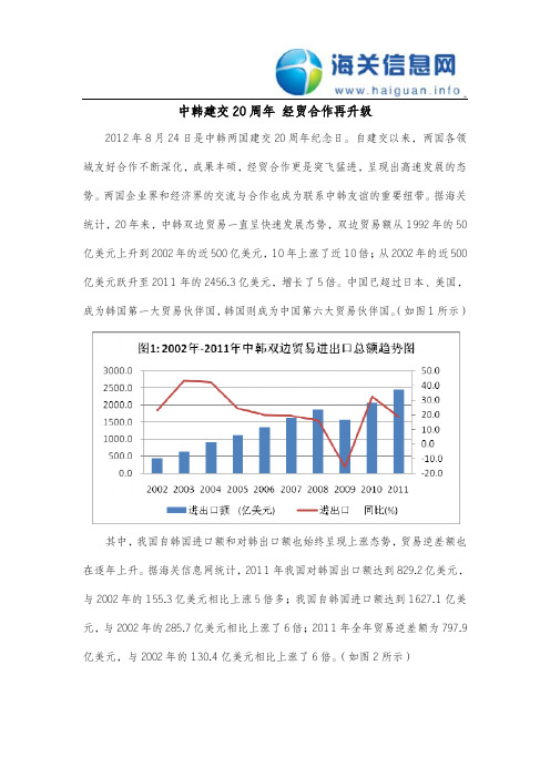 《中韩建交20周年 经贸合作再升级》