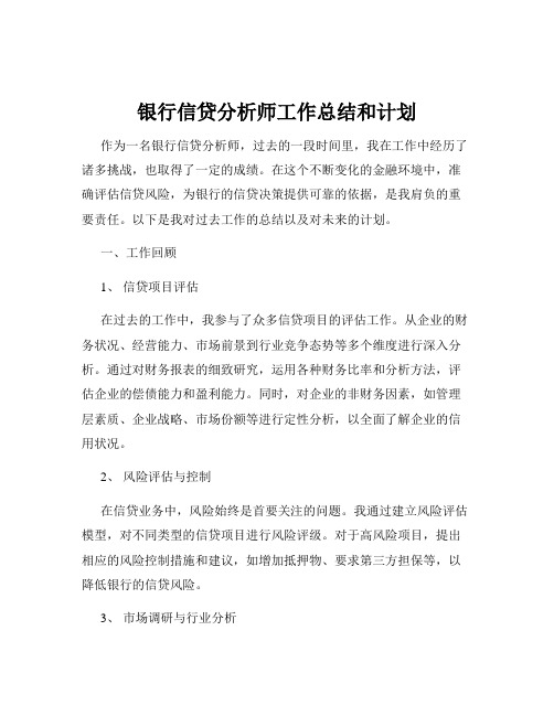 银行信贷分析师工作总结和计划