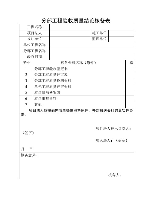 分部工程验收质量结论核备    表