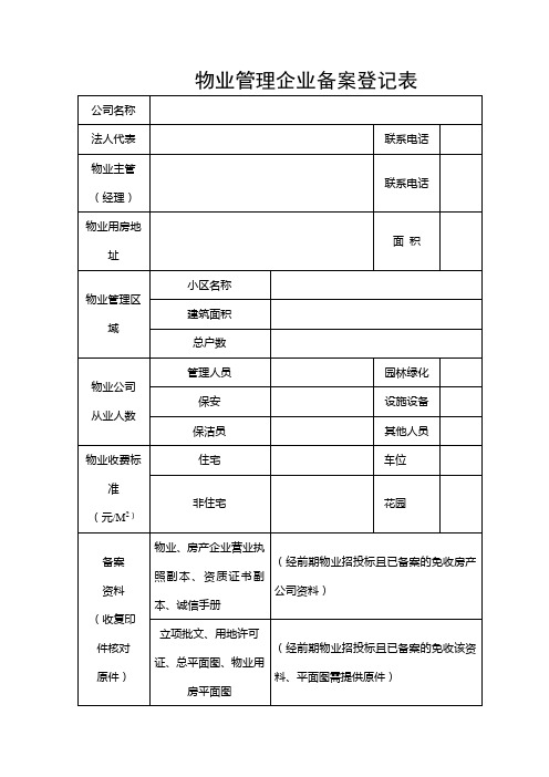 物业管理企业备案登记表