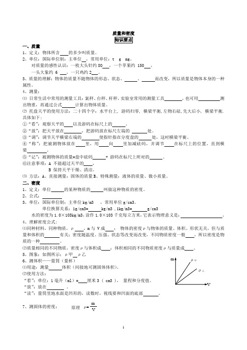 初二物理复习讲义：质量和密度