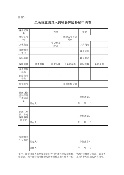 企业招用就业困难人员社会保险补贴申请表