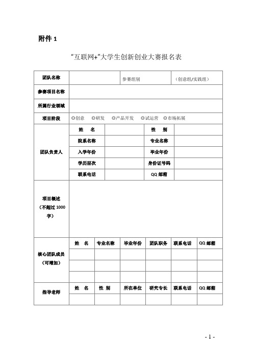 “互联网+”大学生创新创业大赛报名表