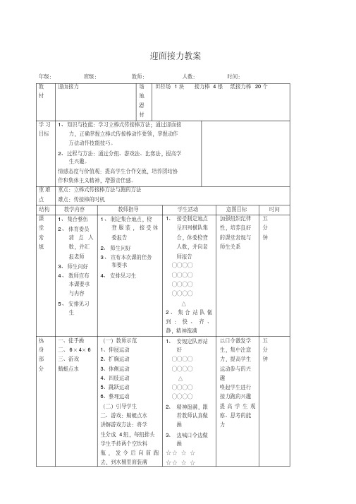 体育课迎面接力教案