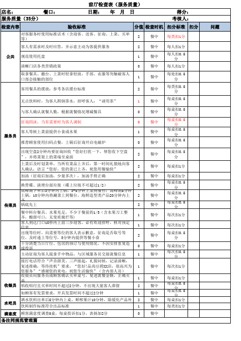 前厅服务质量检查表修订版2019.06月