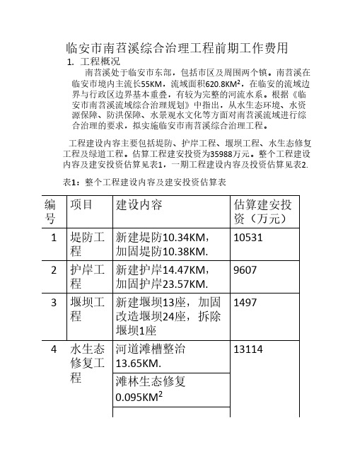 临安市南苕溪综合治理工程前期工作费用