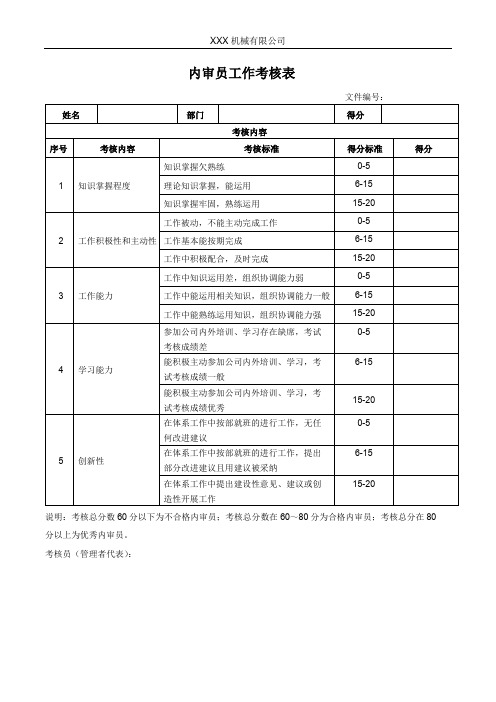 内审员能力评价表