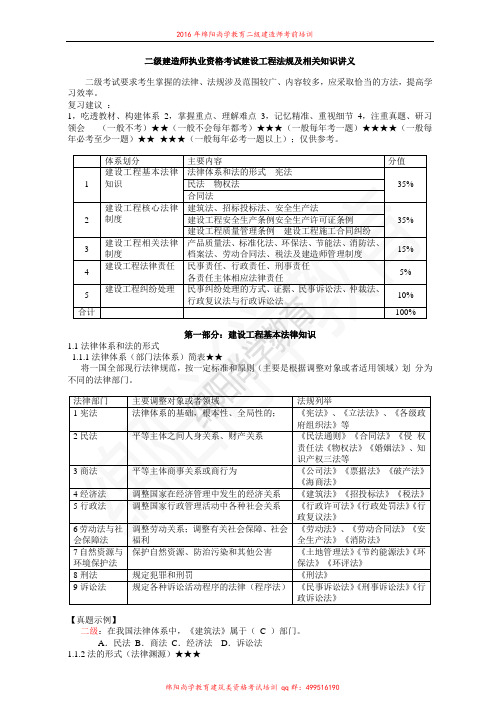 2016年二建工程法规及相关知识讲义(改)剖析