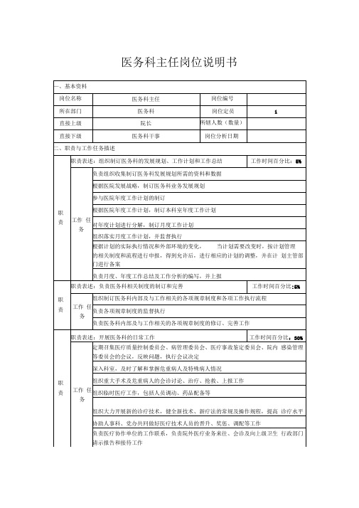 医务科主任岗位说明书