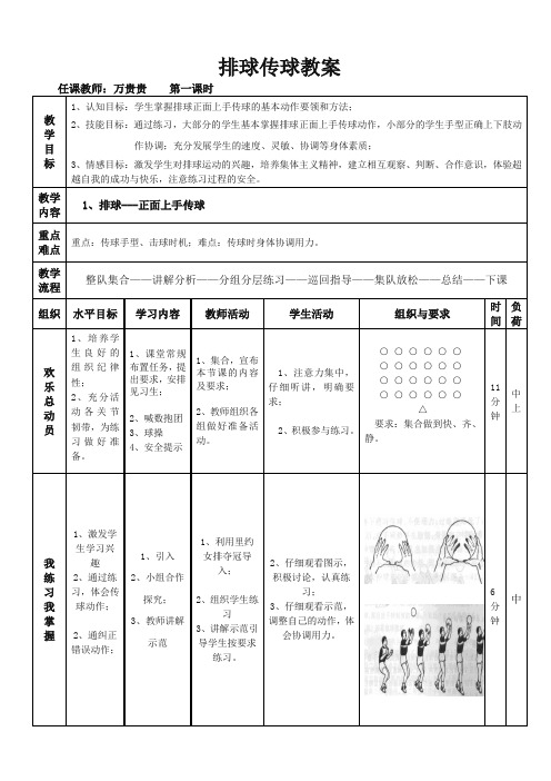 排球正面上手传球教案