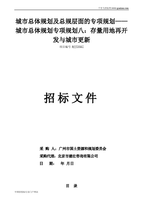 城市总体规划及总规层面的专项规划——城市总体规划专项规划存量用地招投标书范本