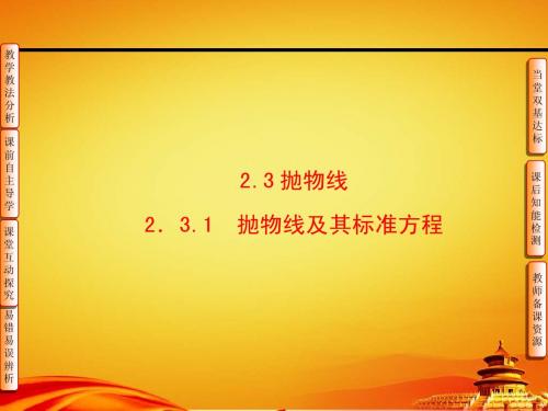 人教B版高中数学【选修1-1】第2章-2.3-2.3.1抛物线及其标准方程-课件