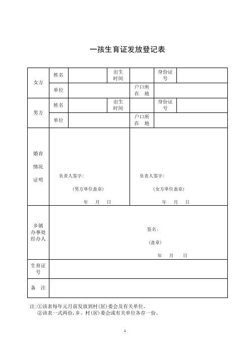 计划生育基层工作常用工作表