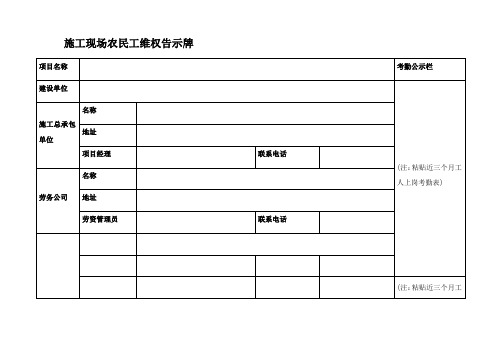 施工现场农民工维权告示牌(样式)