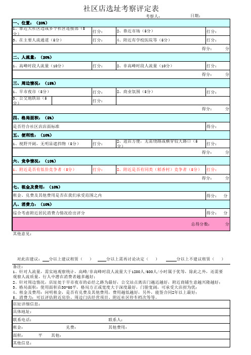 社区店选址标准评定表(新)