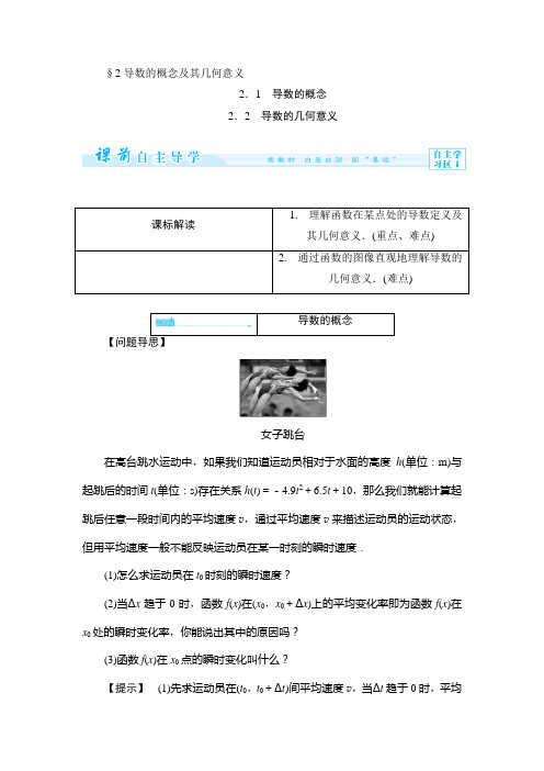 3.2.1--2.2导数的概念 几何意义 学案 高中数学选修1-1北师大版