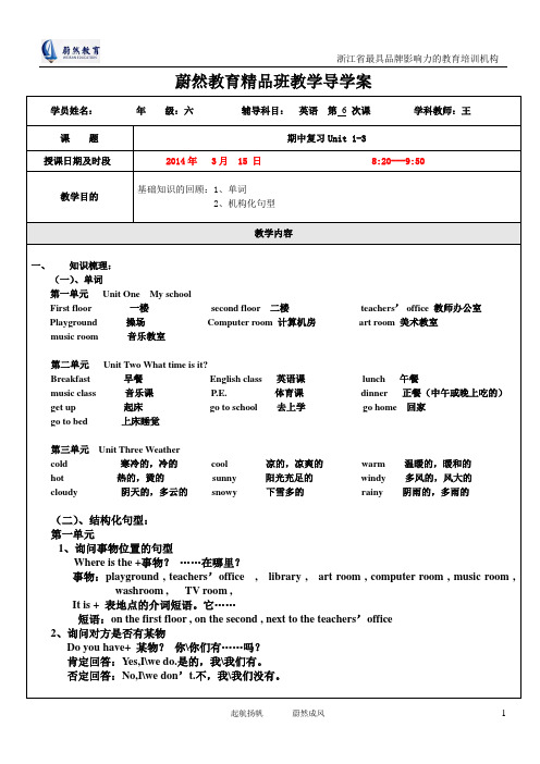 人教版四年级英语下册期中复习(重点单词及结构化句型)