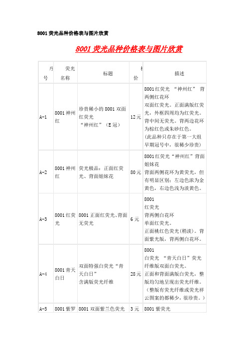 8001荧光品种价格表与图片欣赏