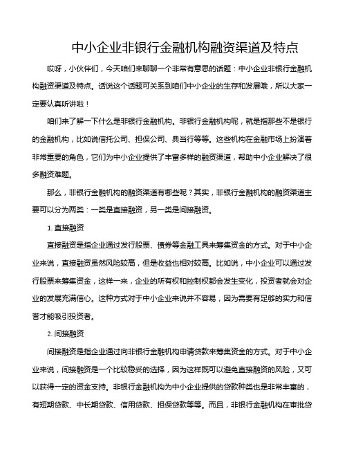 中小企业非银行金融机构融资渠道及特点