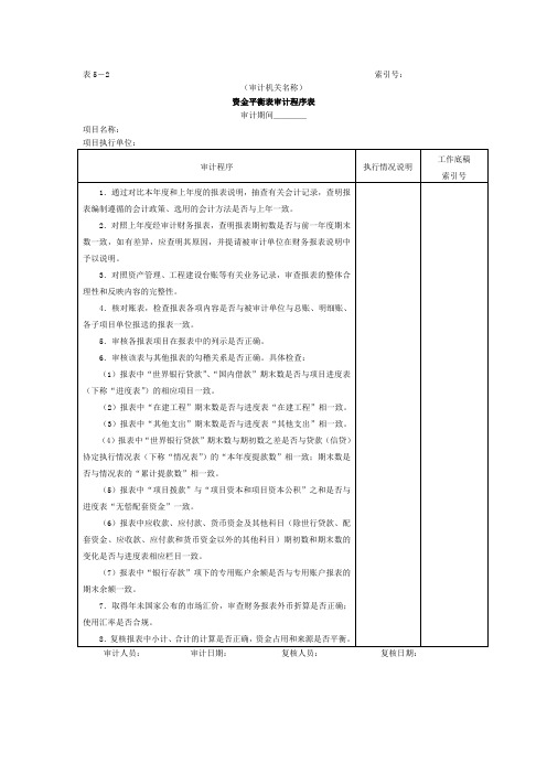 财务报表-1资金平衡表审计程序表