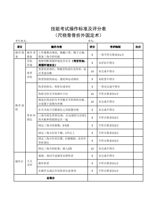 尺桡骨骨折外固定术操作标准及评分表