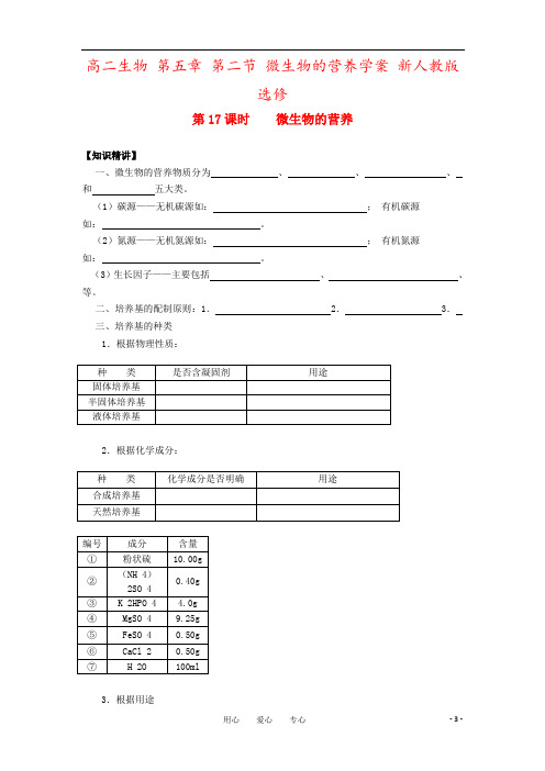 高二生物 第五章 第二节 微生物的营养学案 新人教版选修