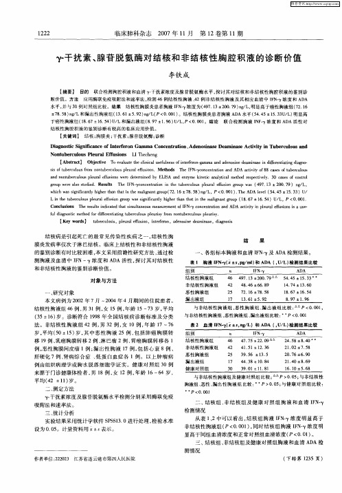 γ-干扰素、腺苷脱氨酶对结核和非结核性胸腔积液的诊断价值