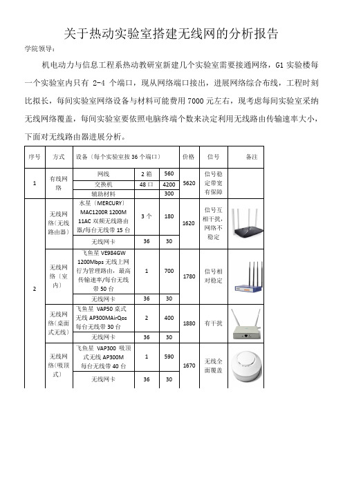 关于热动实验室搭建无线网的分析报告