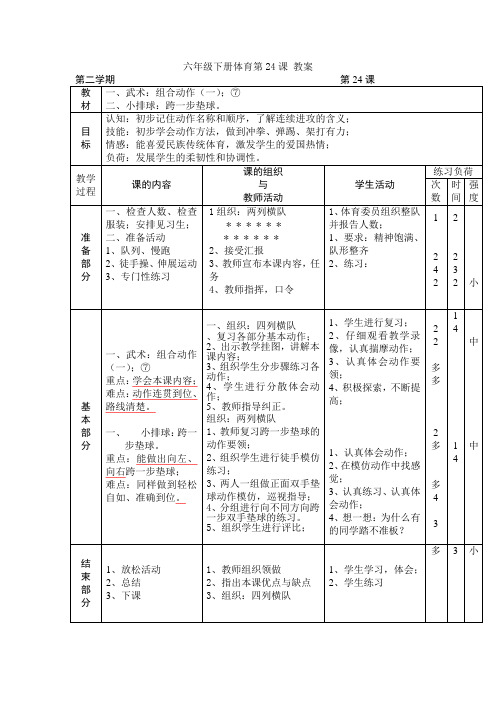六年级下册体育第24课 教案