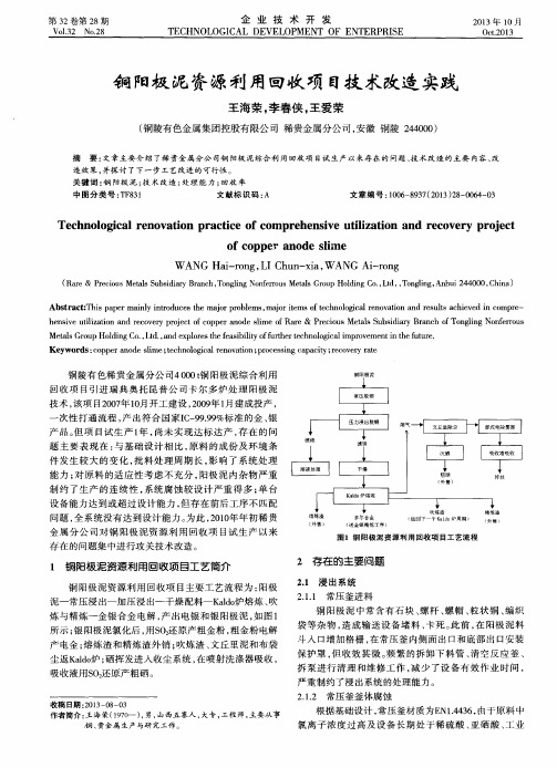 铜阳极泥资源利用回收项目技术改造实践