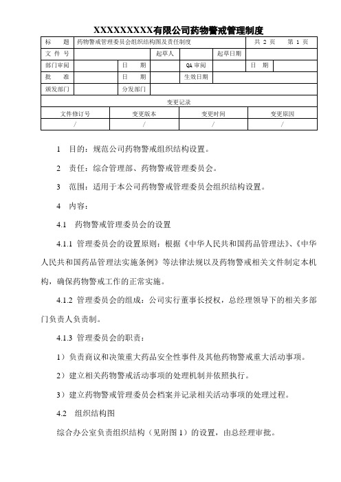 药物警戒管理委员会组织结构及责任制度