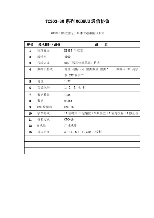 施耐德 TC303-3M系列MODBUS协议