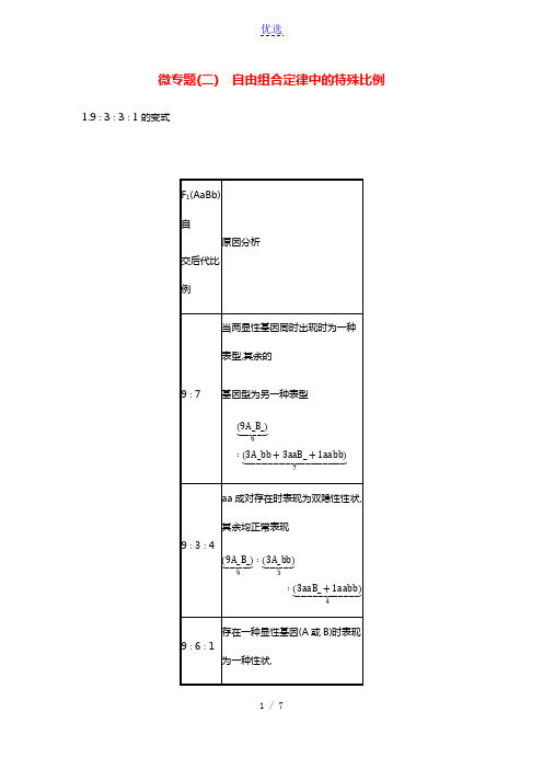 2022届新教材高考生物一轮复习微专题二自由组合定律中的特殊比例学案新人教版