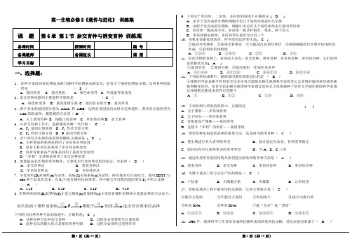 高中生物必修2第6章第1节《杂交育种与诱变育种》训练案及答案