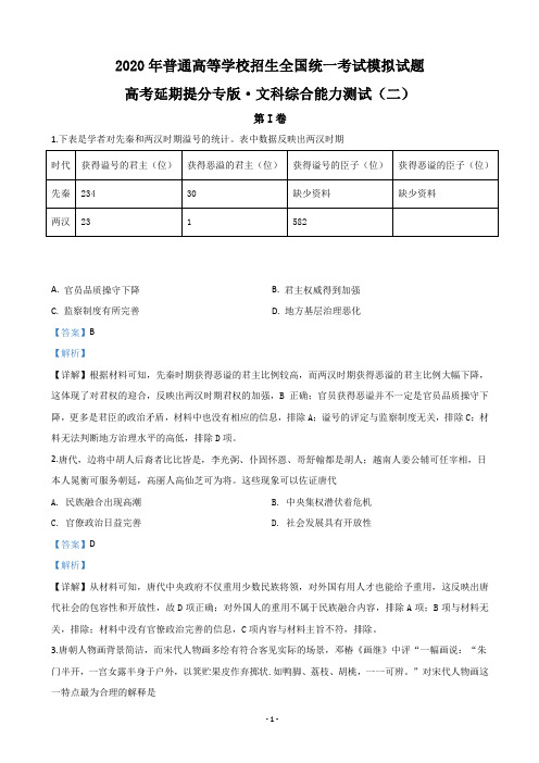 2020届河北省衡水中学高三高考延期提分压轴(二)历史试题(解析版)